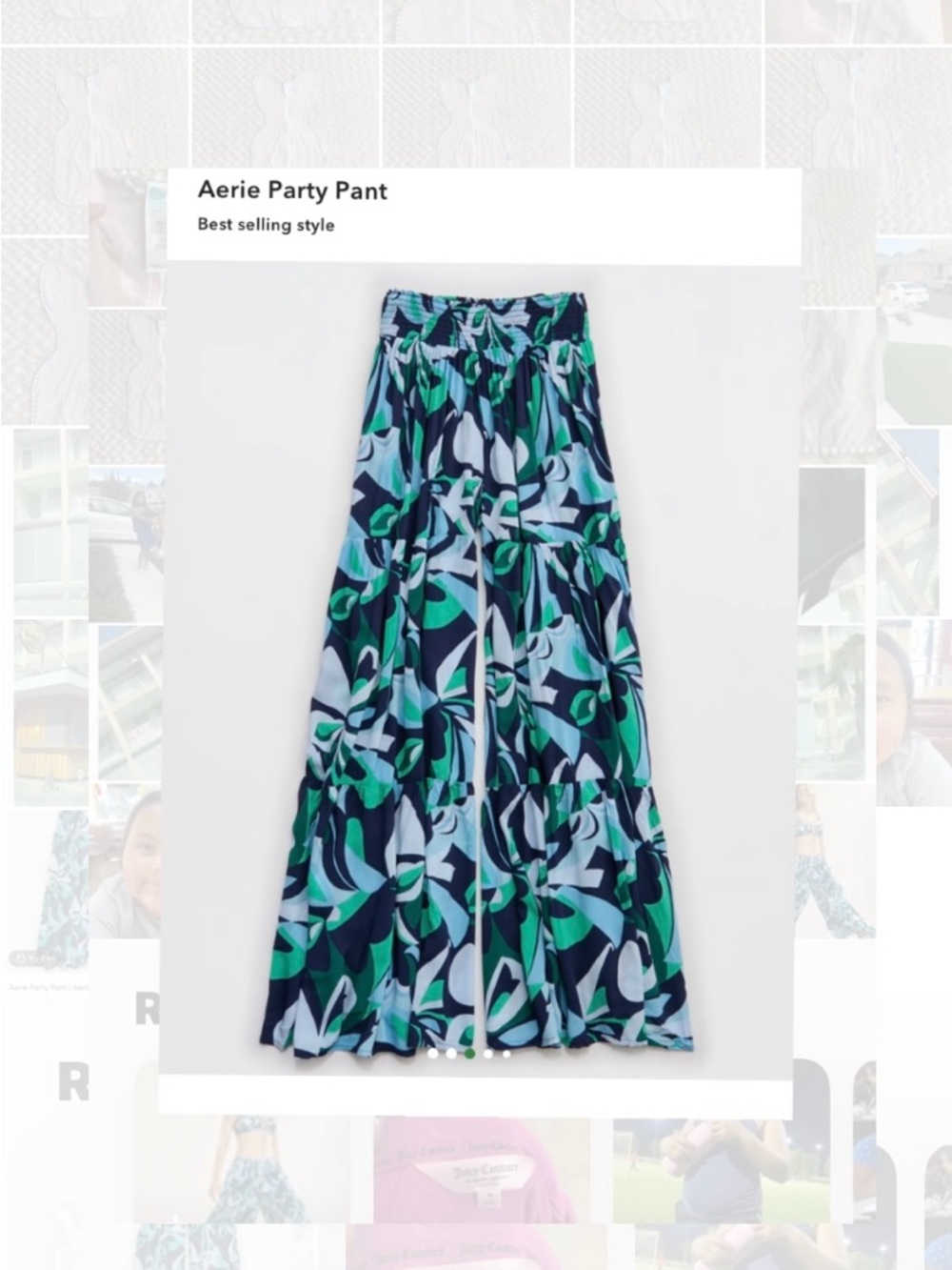 Aerie Party Pants New Women Large blue and green  floral print, smocked waist